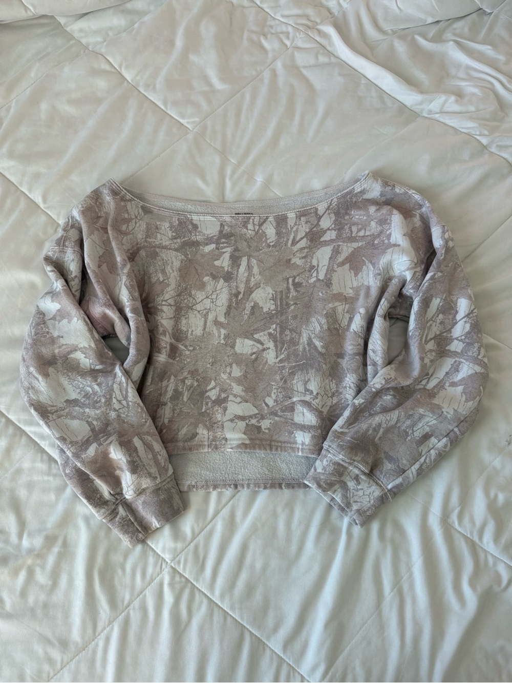 Hollister White Camo Off the Shoulder Crewneck
